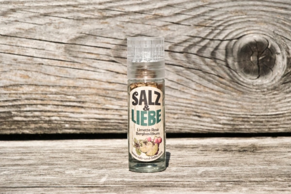 Salz und Liebe - Limette - Rosé - Bergbasilikum Salz in der Minimühle - Grillsalz