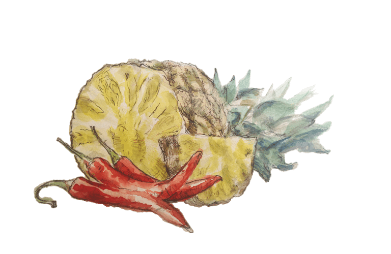 Ananas und roter Chili Schoten